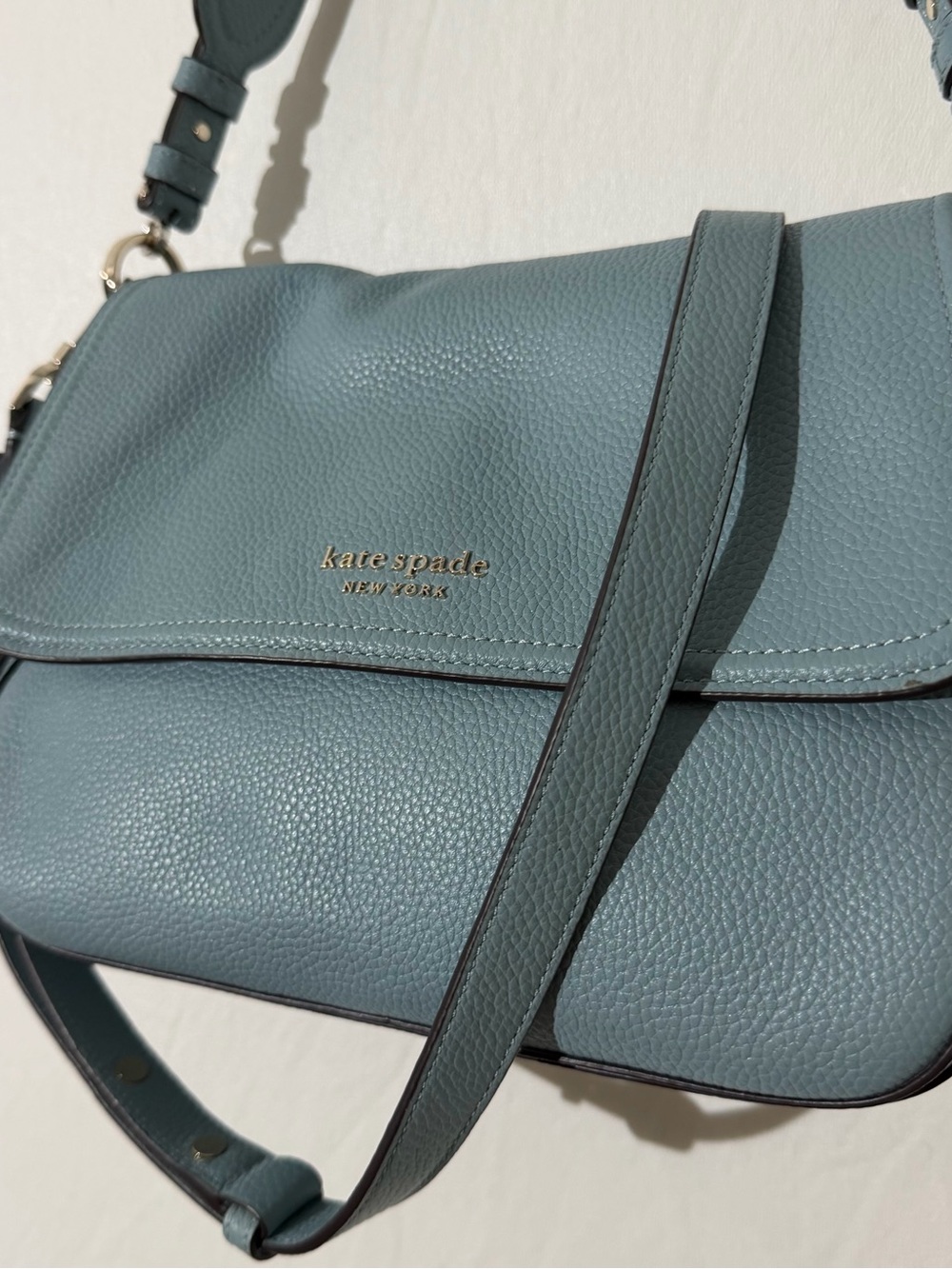 Kate Spade Monica Pebbled Leather Dusty Blue Crossbody Bag | Purse Satchel
